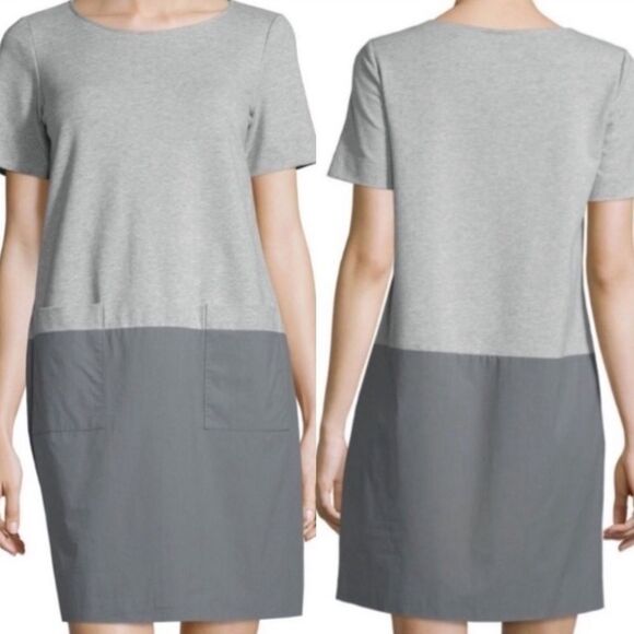 Lafayette 148 New York Dresses & Skirts - Lafayette 148 New York Gray Color Block Short Sleeve Shift Dress SIZE LARGE